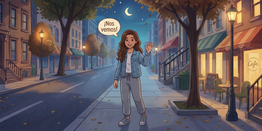 Chica diciendo Nos vemos. Escuela online de Español